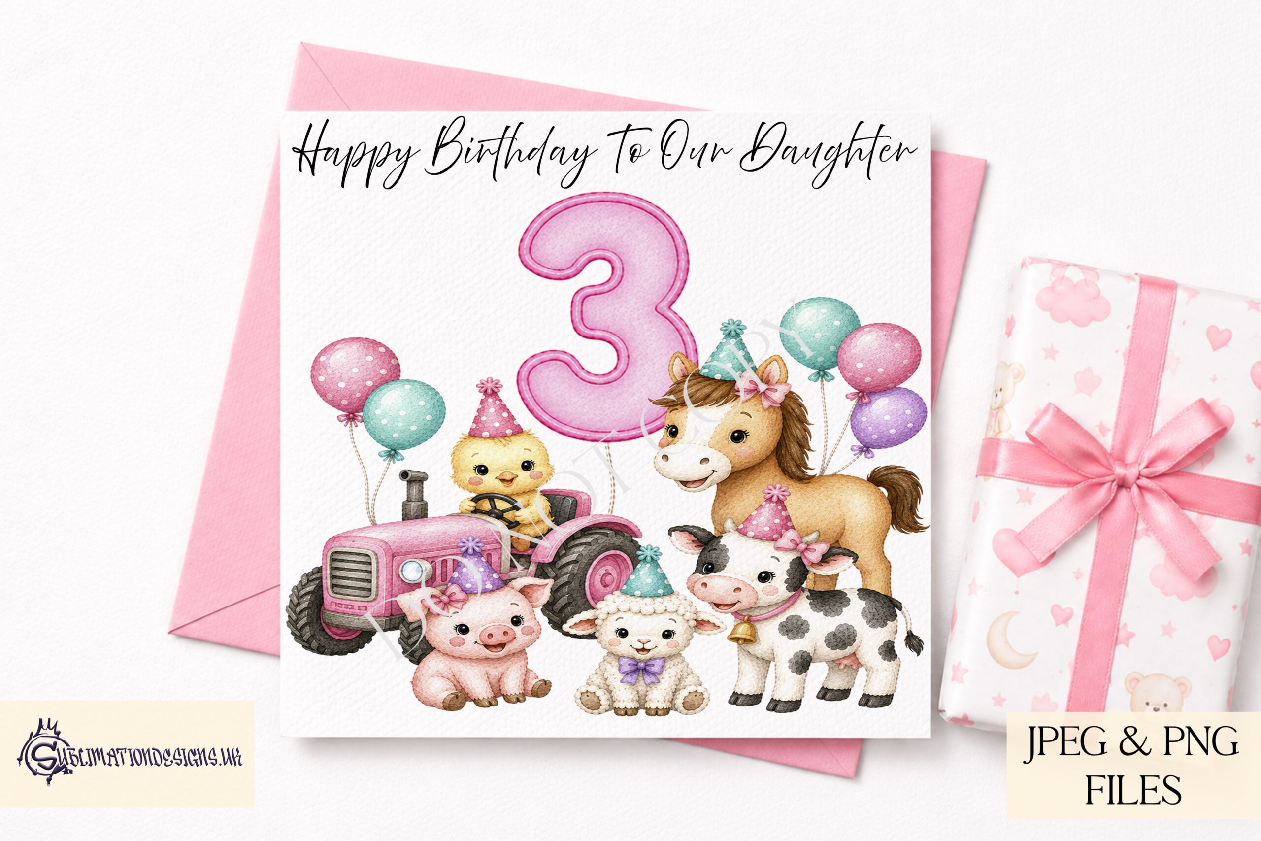 Pink farmyard milestone number designs with farm animals for baby girl monthly milestones birthday cards and keepsakes