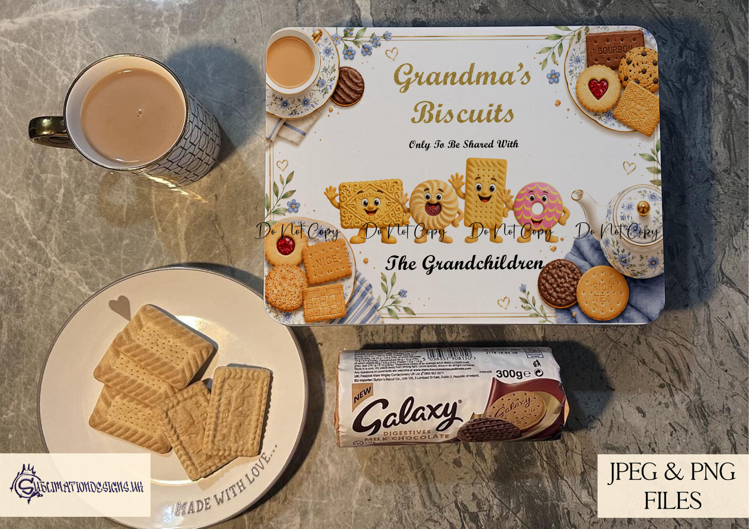 Biscuit character clip art designs inspired by tea time favourites for family wall art mugs and personalised gifts