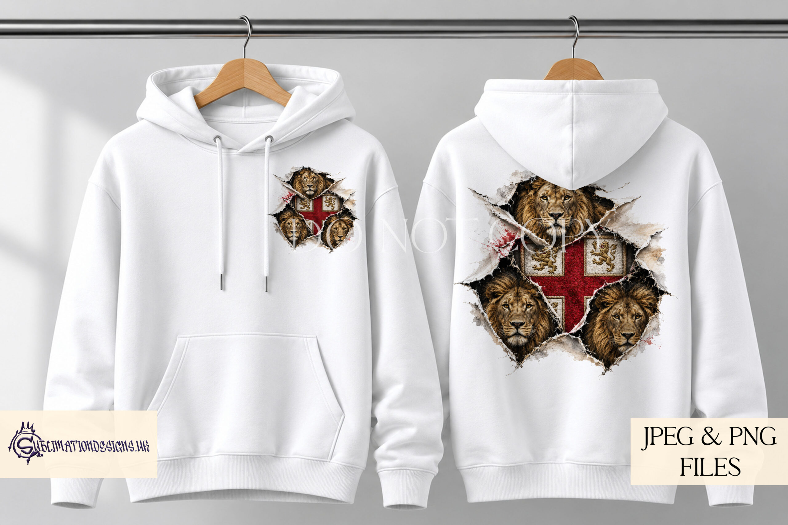 England football designs with three lions and St George’s Cross bursting through background for fan products