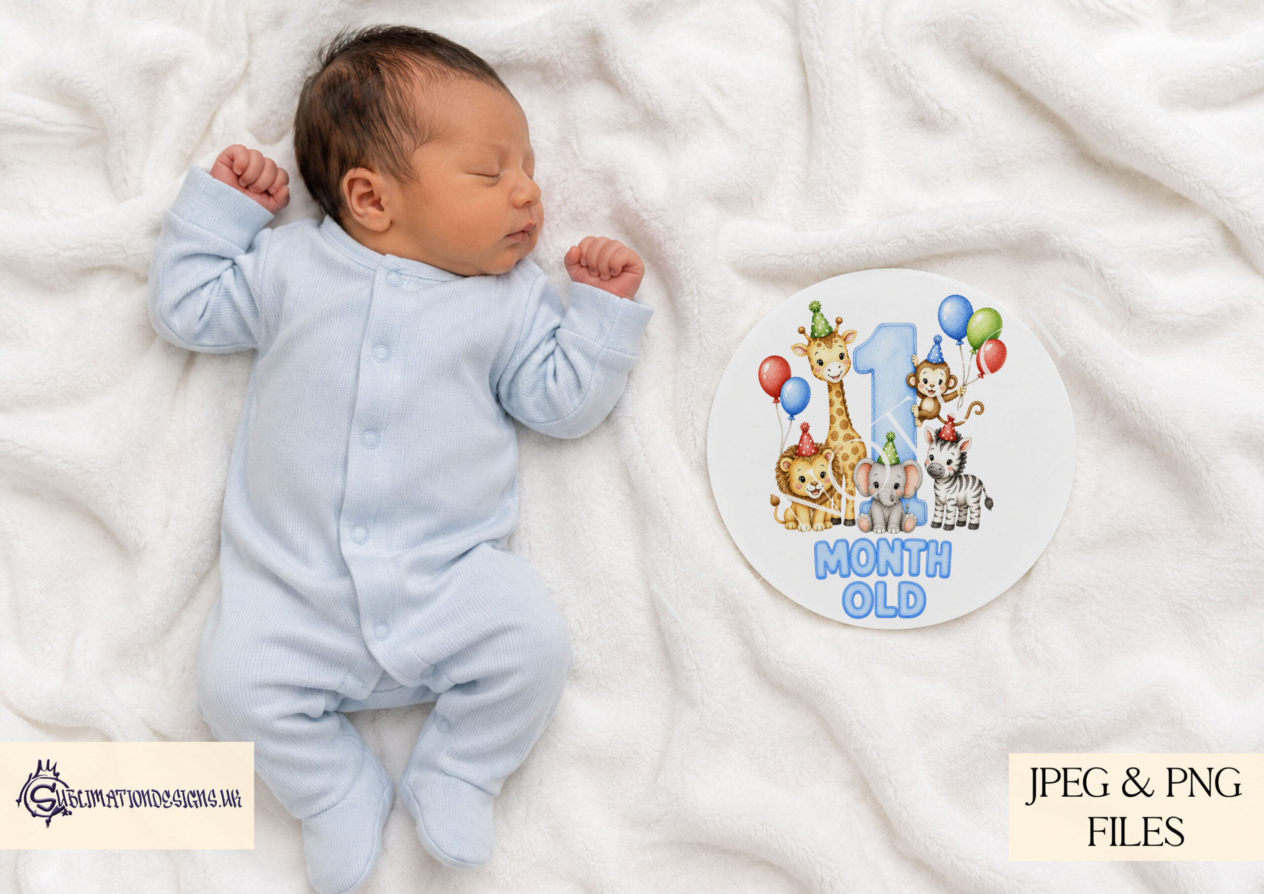 Blue safari milestone number designs with wording for baby monthly milestones birthday cards and keepsakes