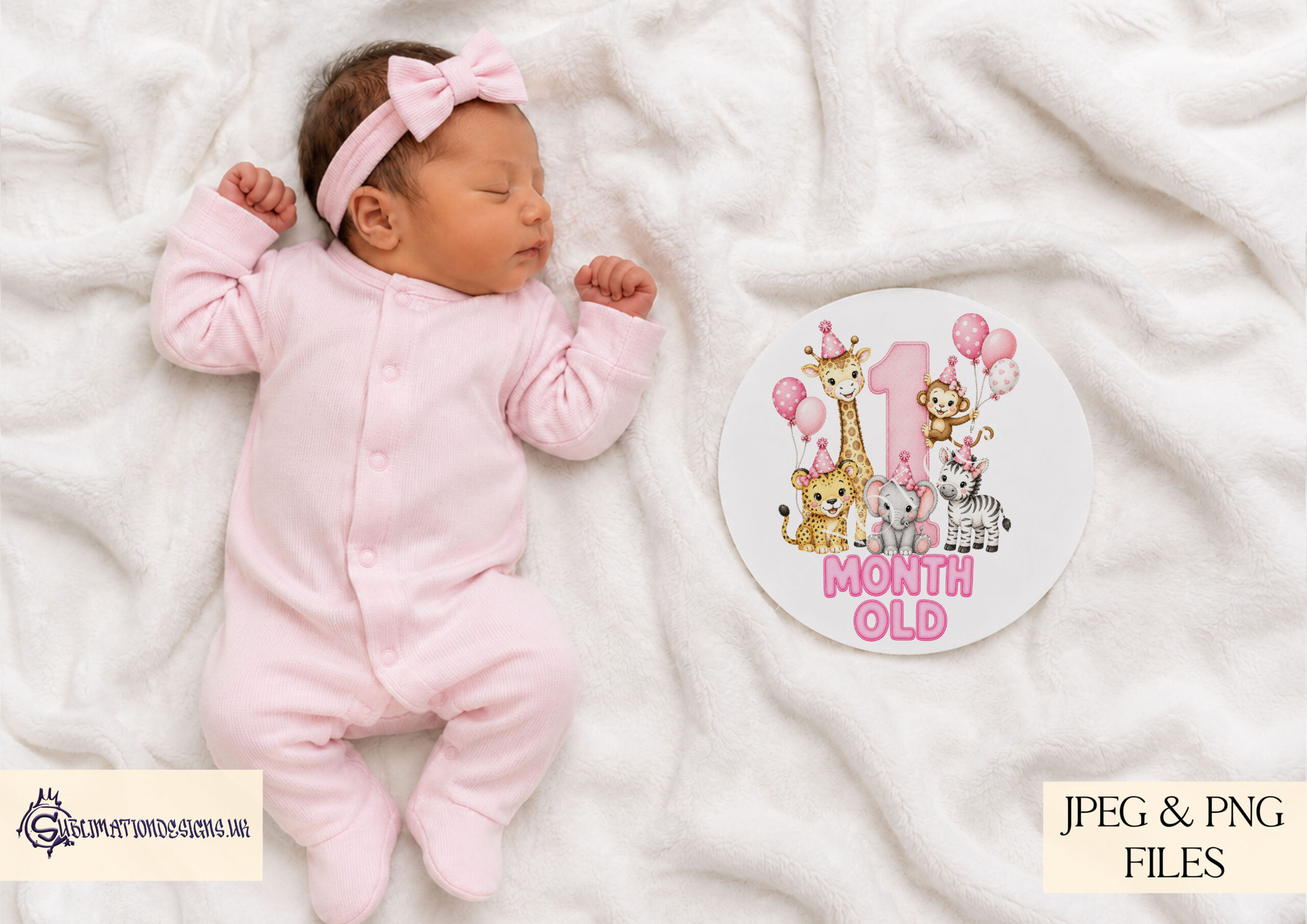 Pink safari milestone number designs with wording for baby girl monthly milestones birthday cards and keepsakes