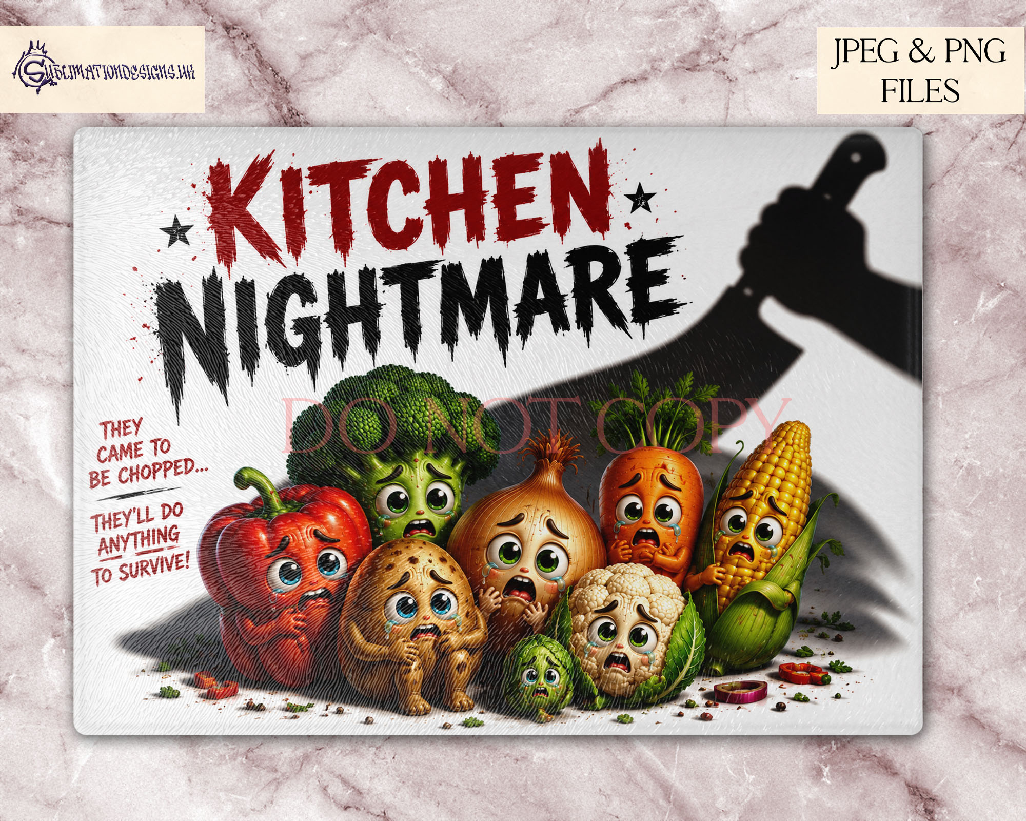 Comedy kitchen chopping board designs with funny vegetable themes for novelty gifts and kitchen décor products