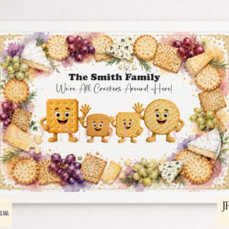 Cracker character clip art designs inspired by different crackers for family wall art chopping boards and personalised gifts