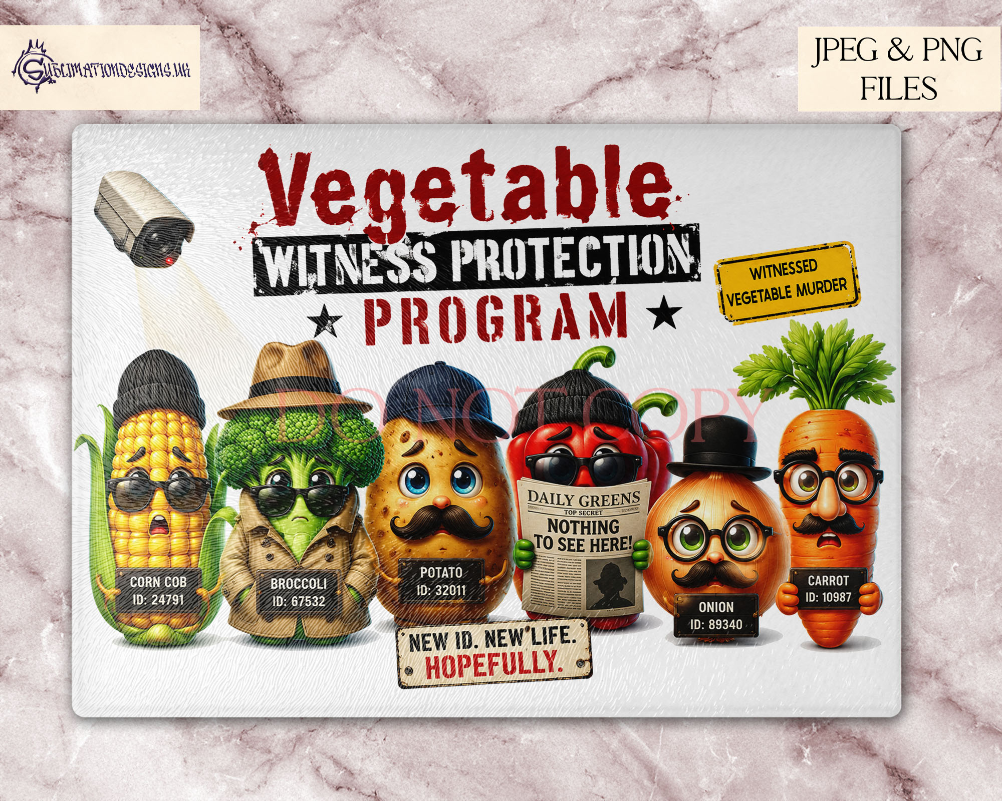 Comedy kitchen chopping board designs with funny vegetable themes for novelty gifts and kitchen décor products
