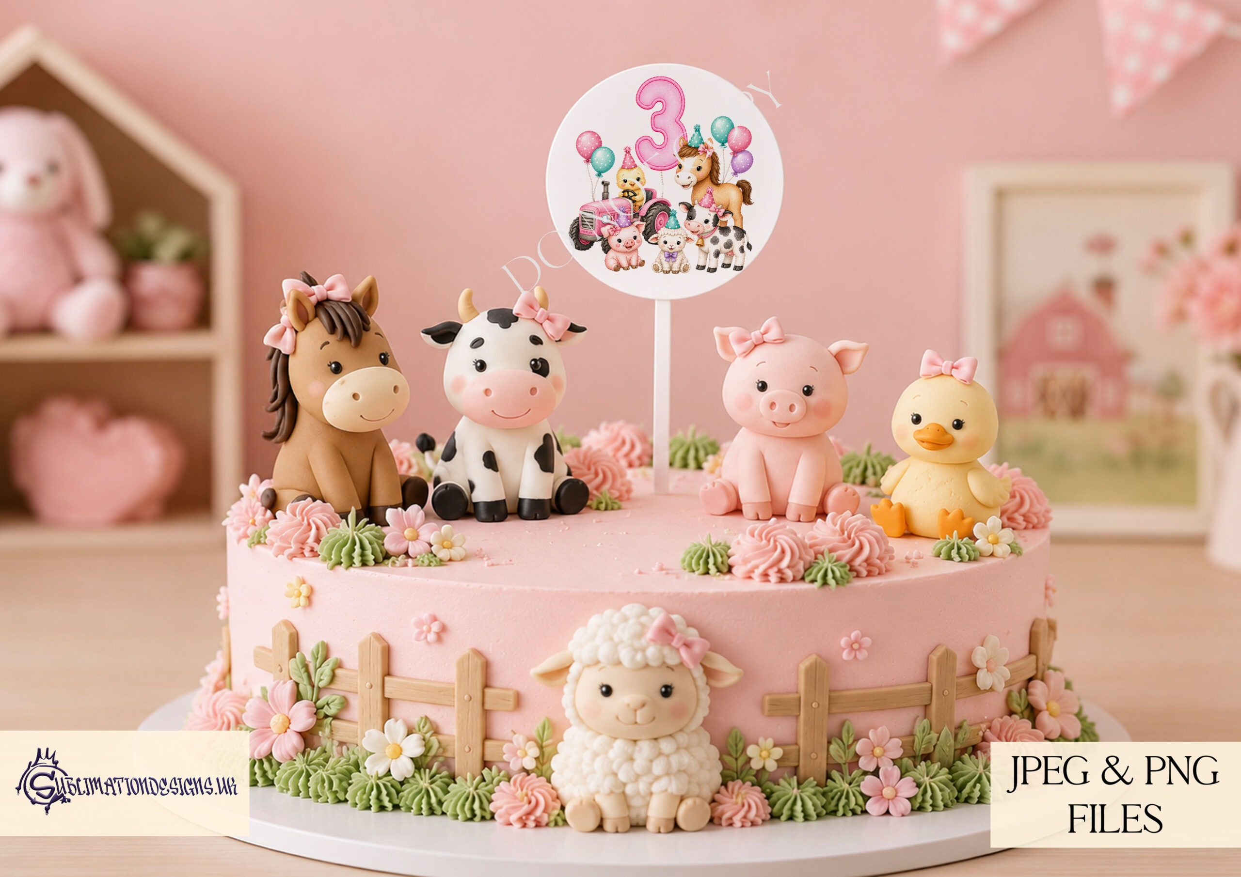 Pink farmyard milestone number designs with farm animals for baby girl monthly milestones birthday cards and keepsakes