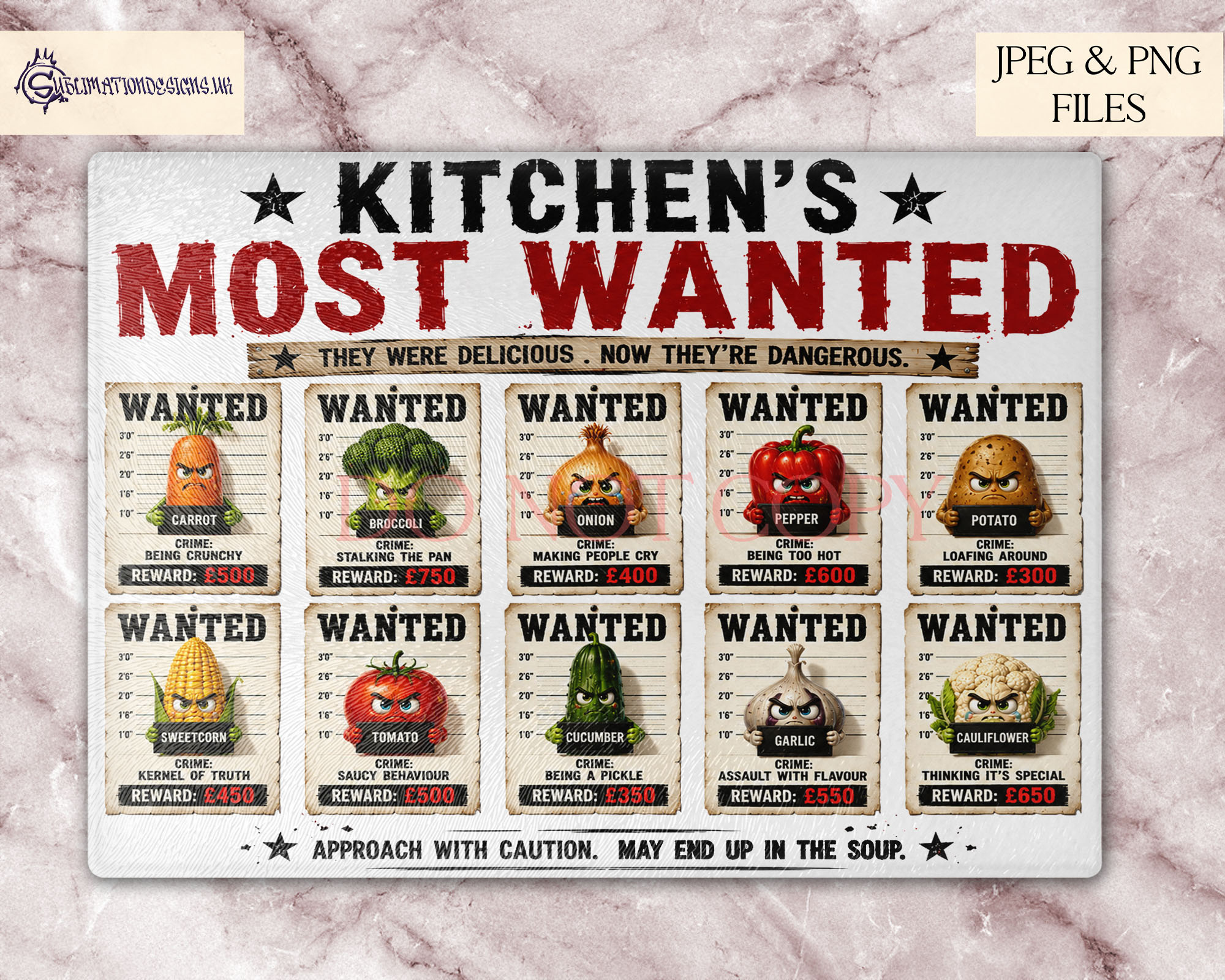 Comedy kitchen chopping board designs with funny vegetable themes for novelty gifts and kitchen décor products