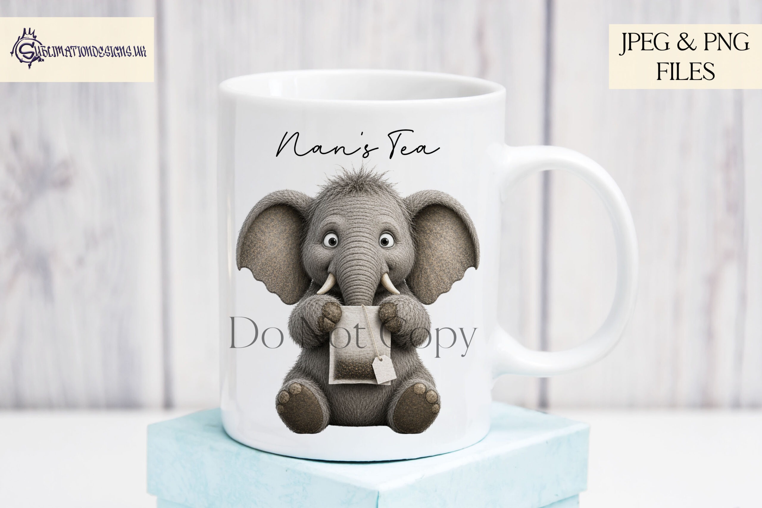 Elephant kitchen label designs with elephants holding tea bags sugar cubes coffee cups and blank signs for jar labels and kitchen storage