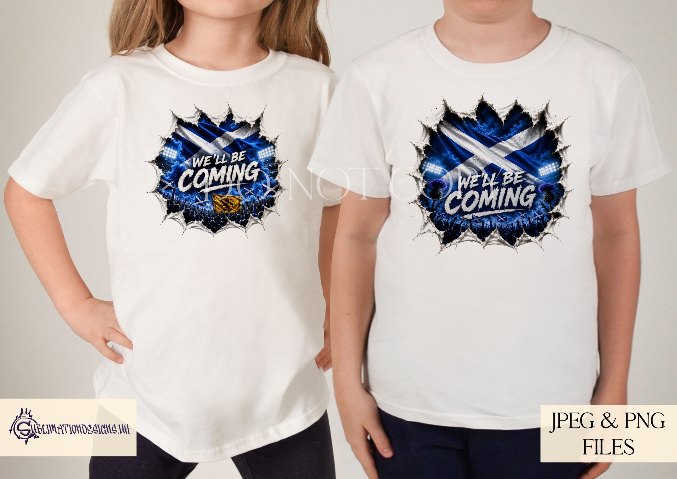 Scotland football designs with saltire and rampant lion bursting through background for fan products