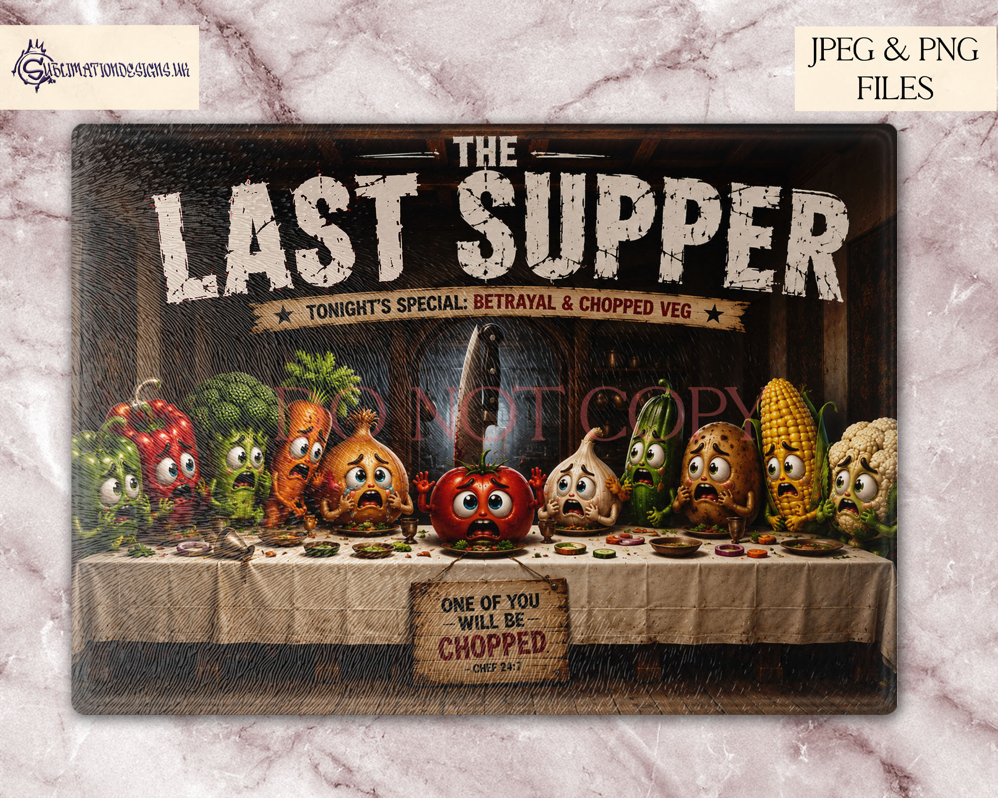 Comedy kitchen chopping board designs with funny vegetable themes for novelty gifts and kitchen décor products