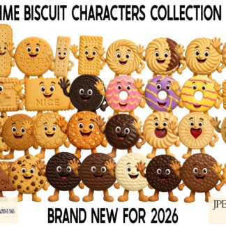 Biscuit character clip art designs inspired by tea time favourites for family wall art mugs and personalised gifts