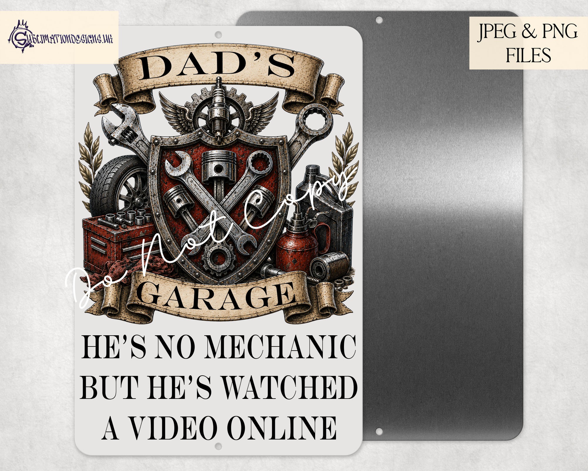 Mechanics crest designs with banners for custom names suitable for mugs signs and workshop décor