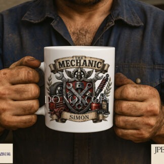 Mechanics crest designs with banners for custom names suitable for mugs signs and workshop décor