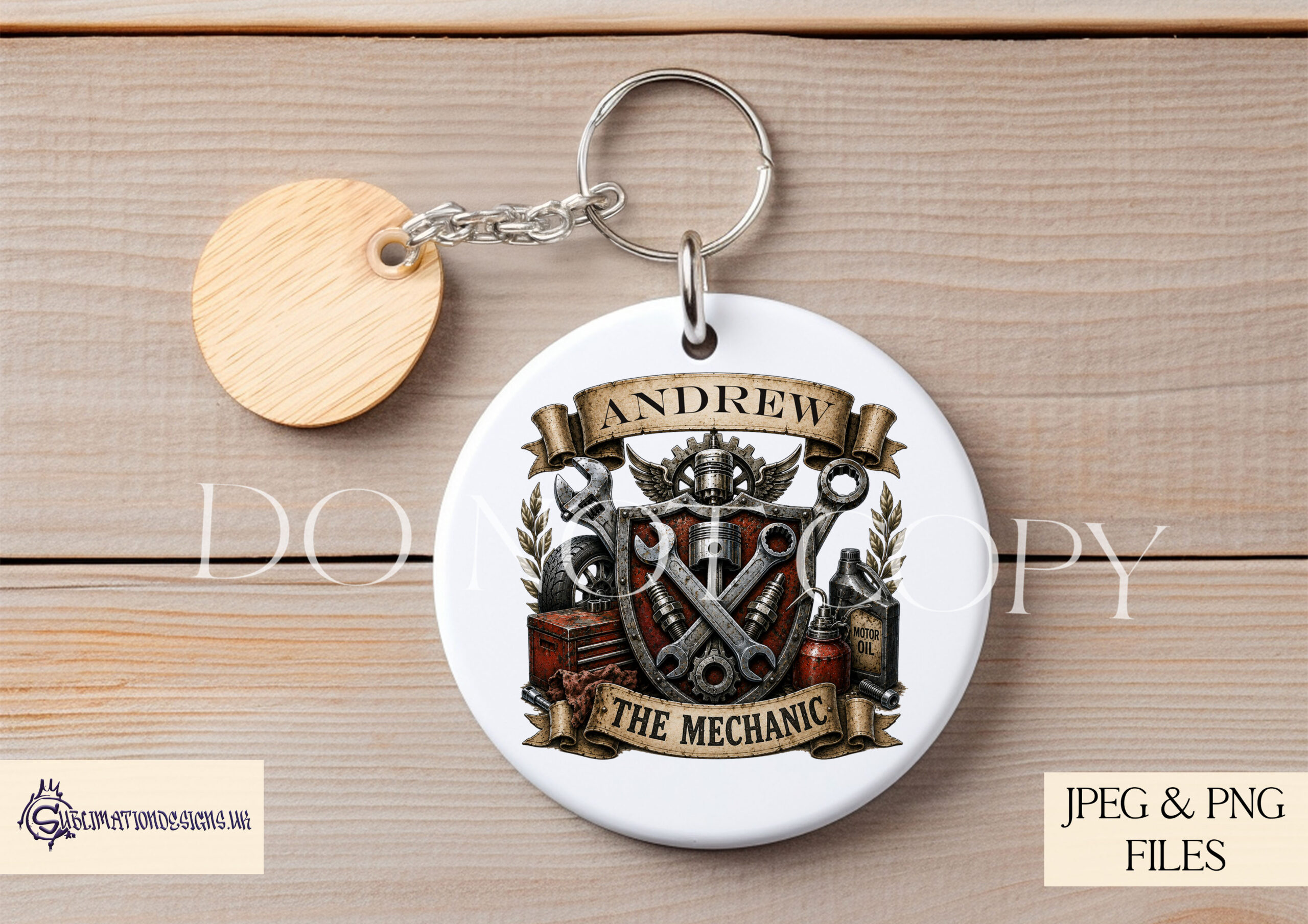Mechanics crest designs with banners for custom names suitable for mugs signs and workshop décor
