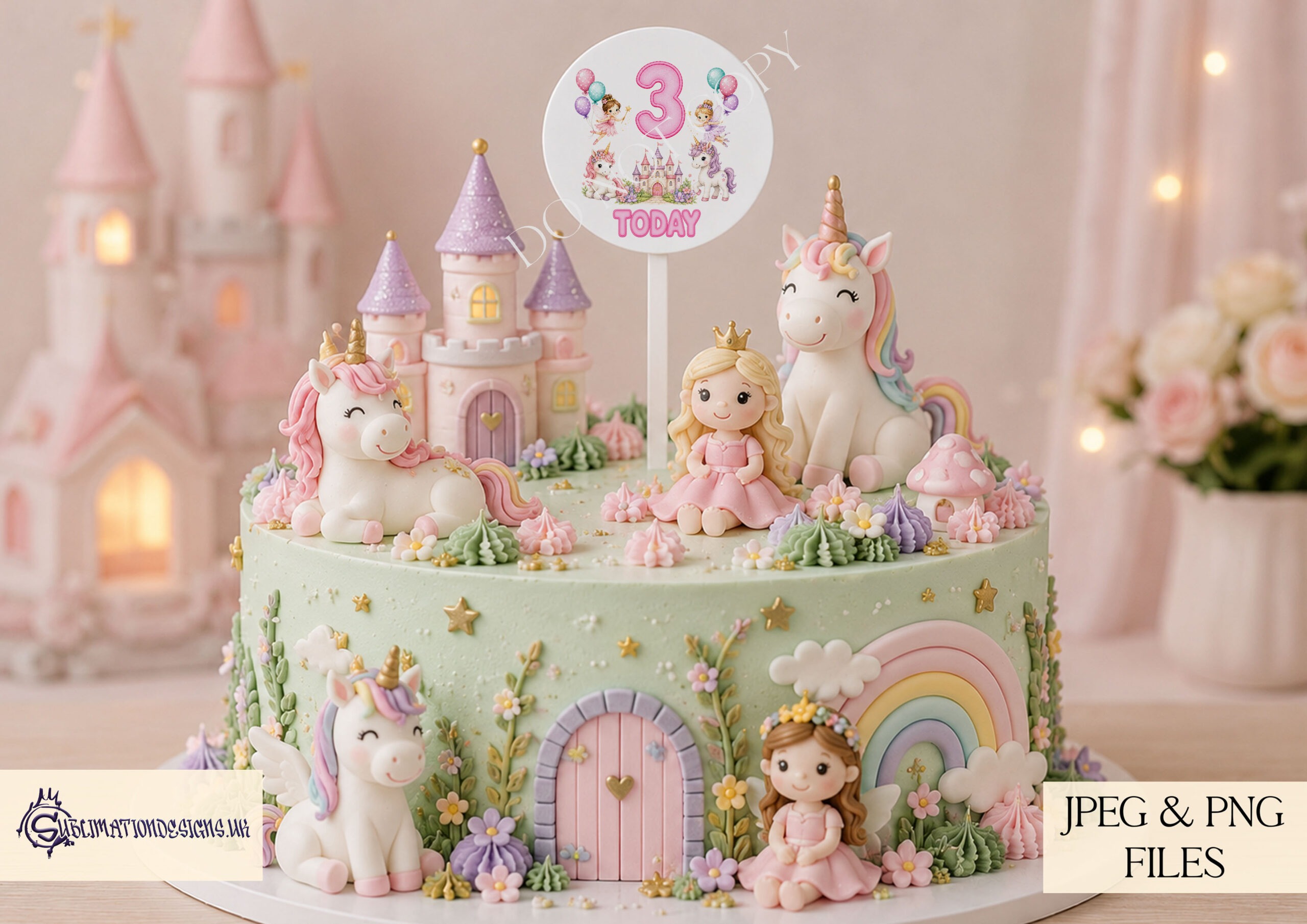 Fairytale milestone number designs with unicorns and fairies for baby milestones birthday cards and keepsakes