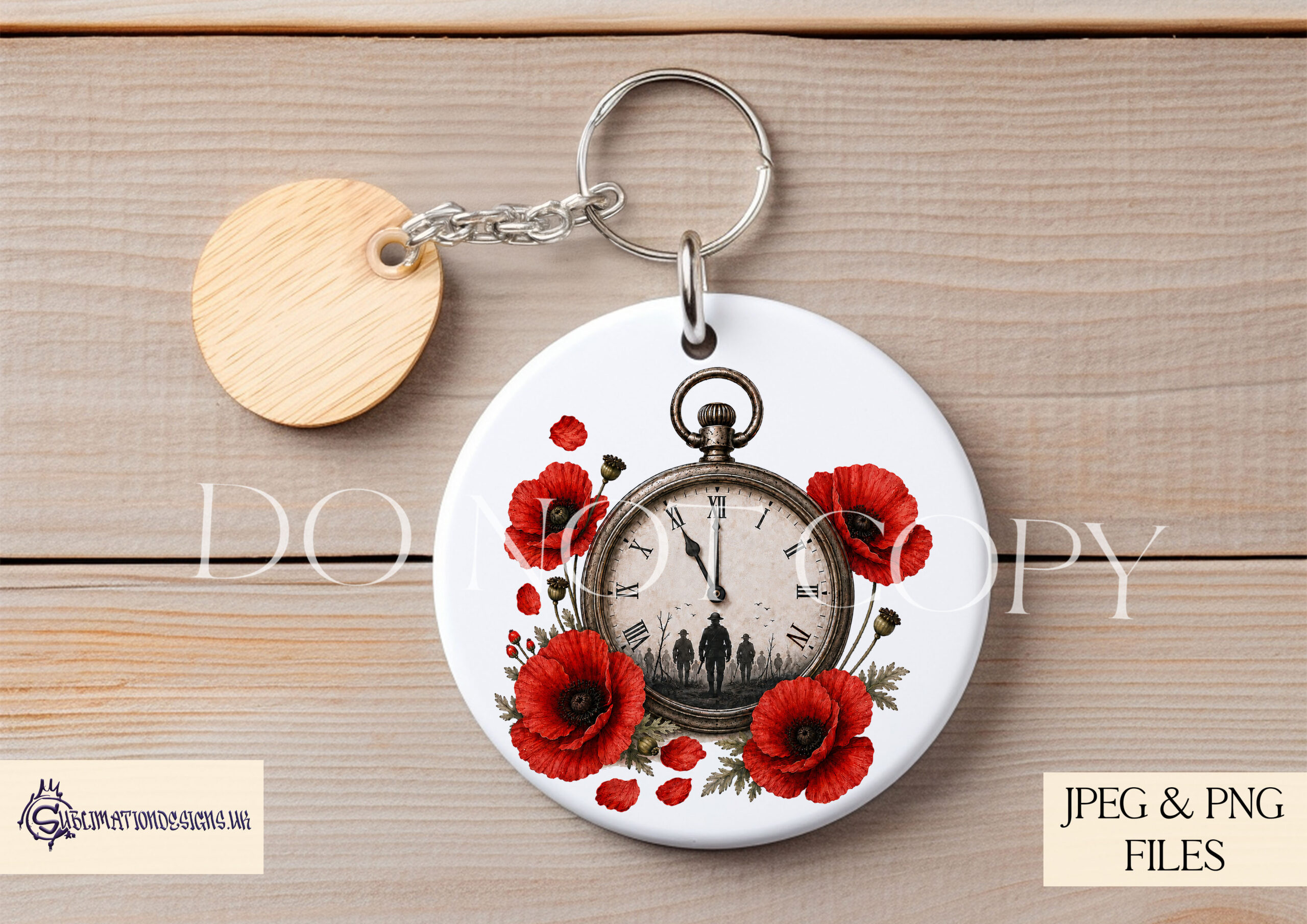 Vintage pocket watch with poppies and soldier silhouettes set to 11 for remembrance gifts and memorial products