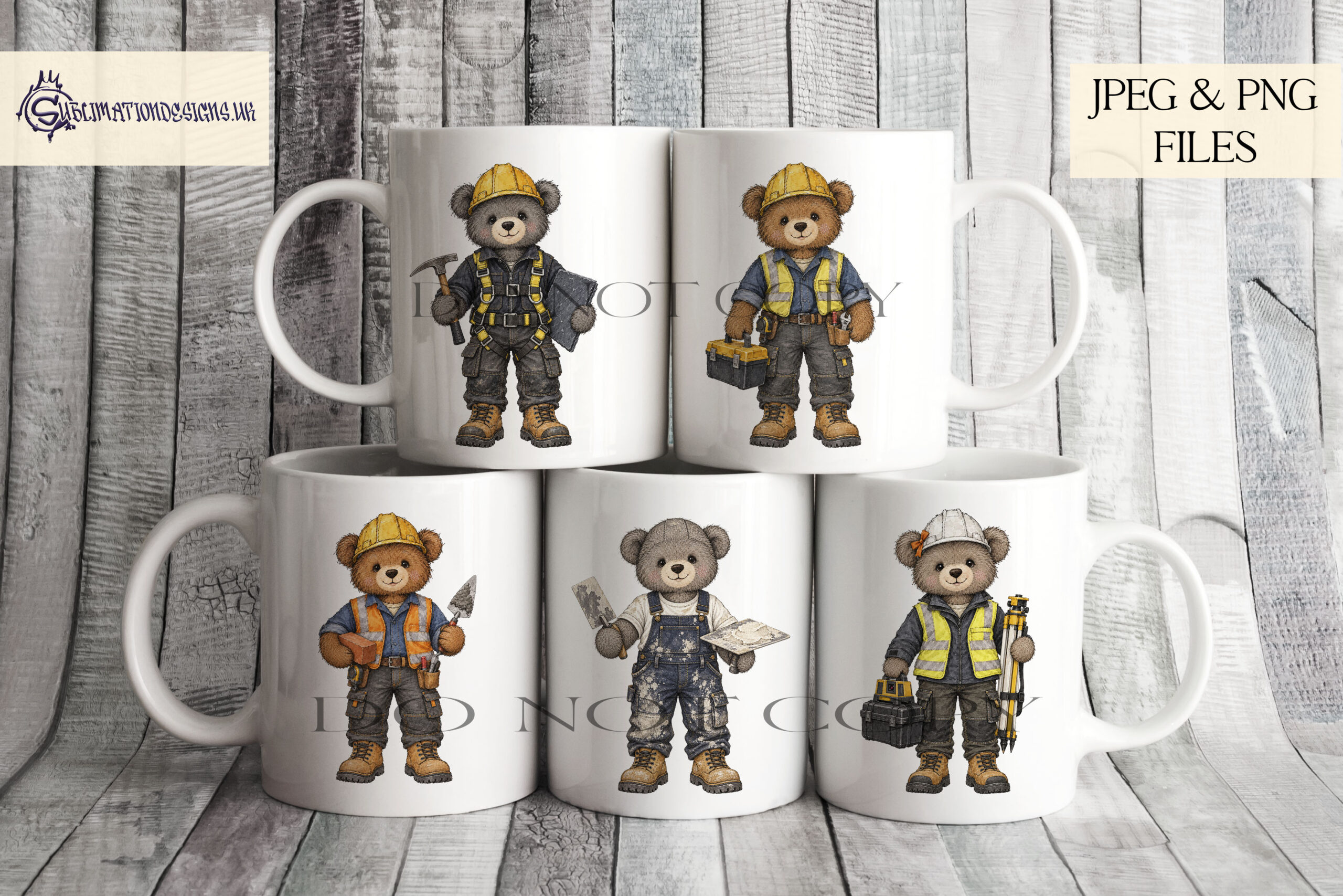 Occupation teddy bear clip art collection featuring 100 different profession and job themed bears for personalised gifts mugs cards tote bags and keyrings
