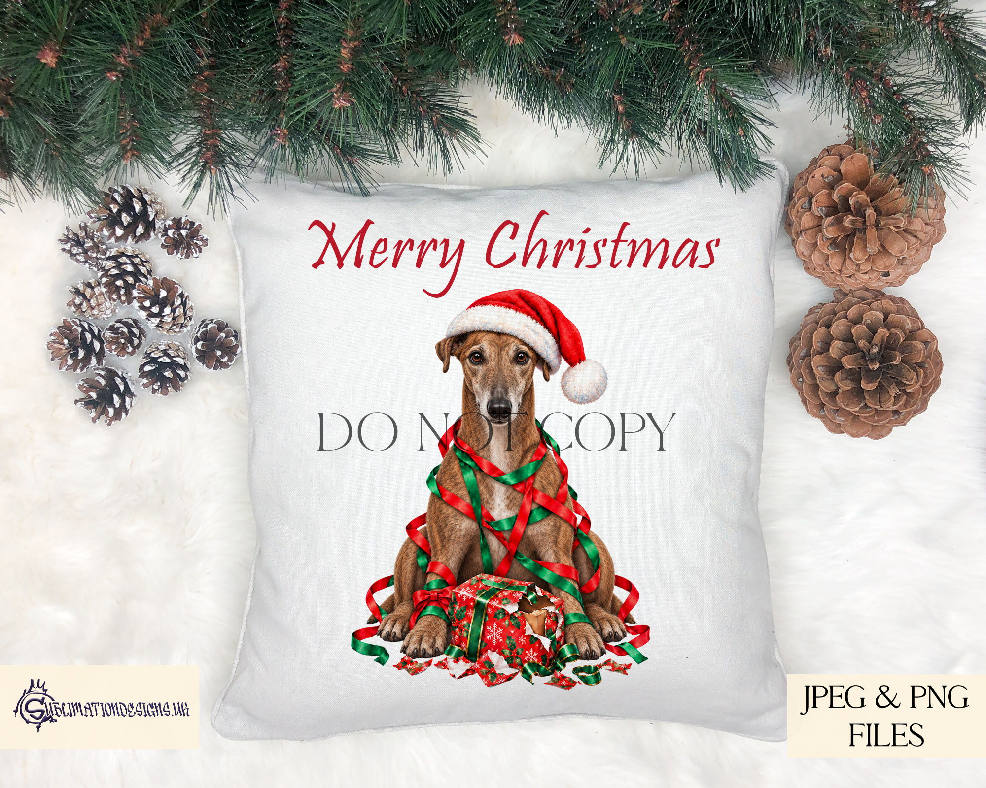 Mischievous Christmas dog clip art bundle featuring dogs tangled in festive tinsel with chewed presents for personalised Christmas gifts