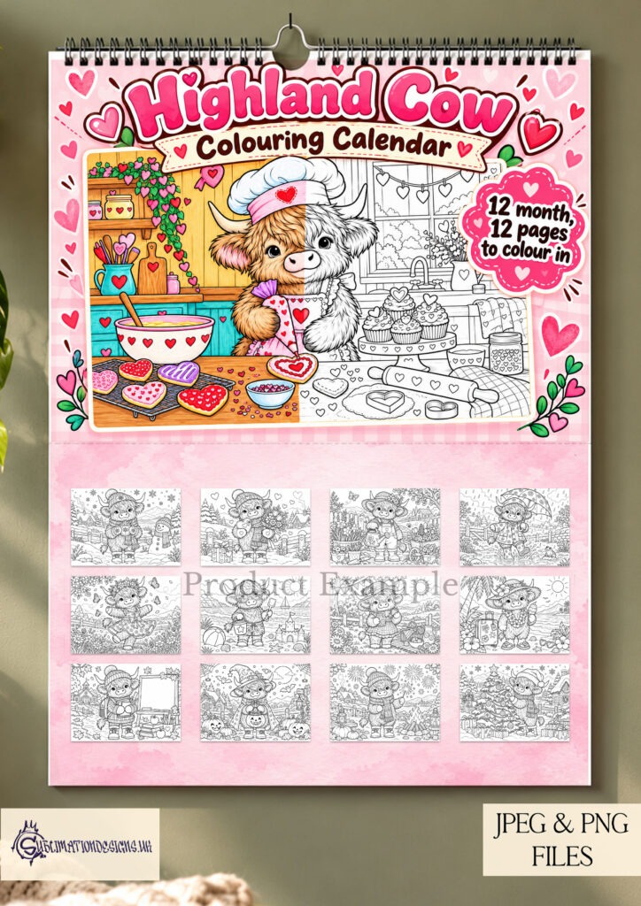 Highland Cow Colouring Limited Edition with colouring pages and 2027 calendar designs