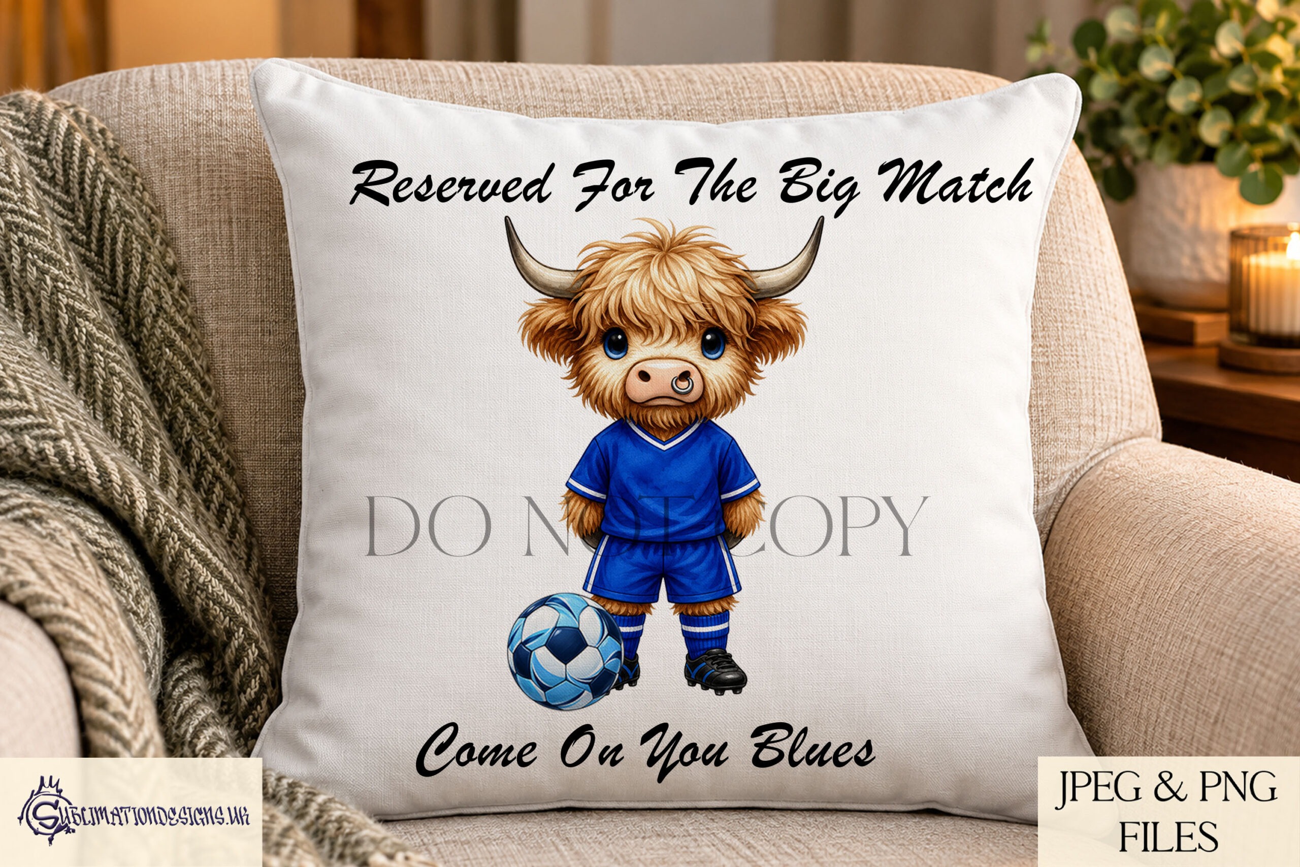 Highland cow footballers clip art with male and female players in different football kit colours plus footballs goals and grass background elements