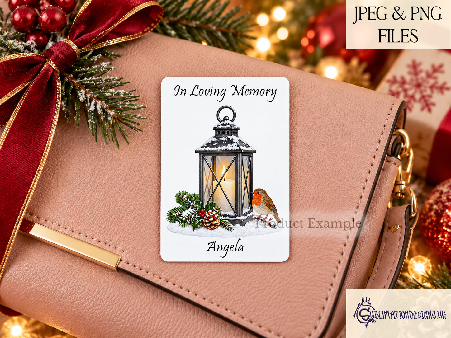 Christmas memorial lantern designs with robin options and gold photo frame for personalised remembrance baubles slates cushions and cards