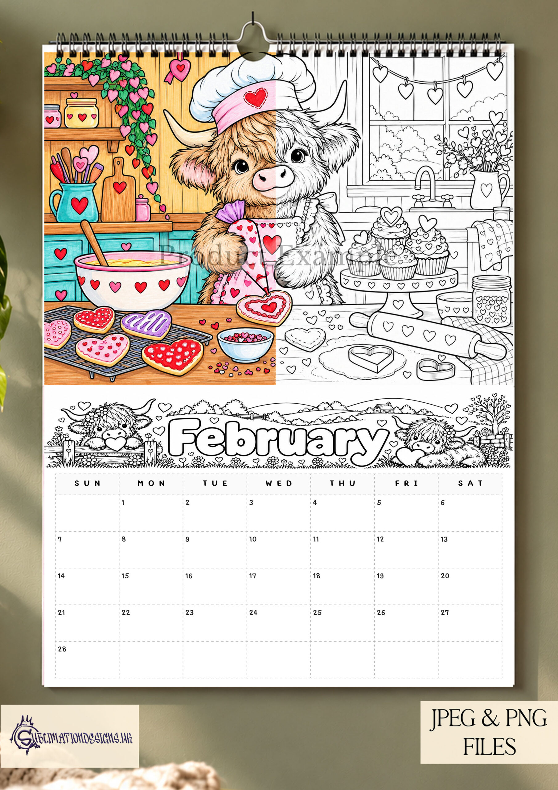 Highland Cow Colouring Limited Edition featuring 20 printable colouring pages, 2027 Highland Cow calendar designs, 12 month headers and reusable calendar templates