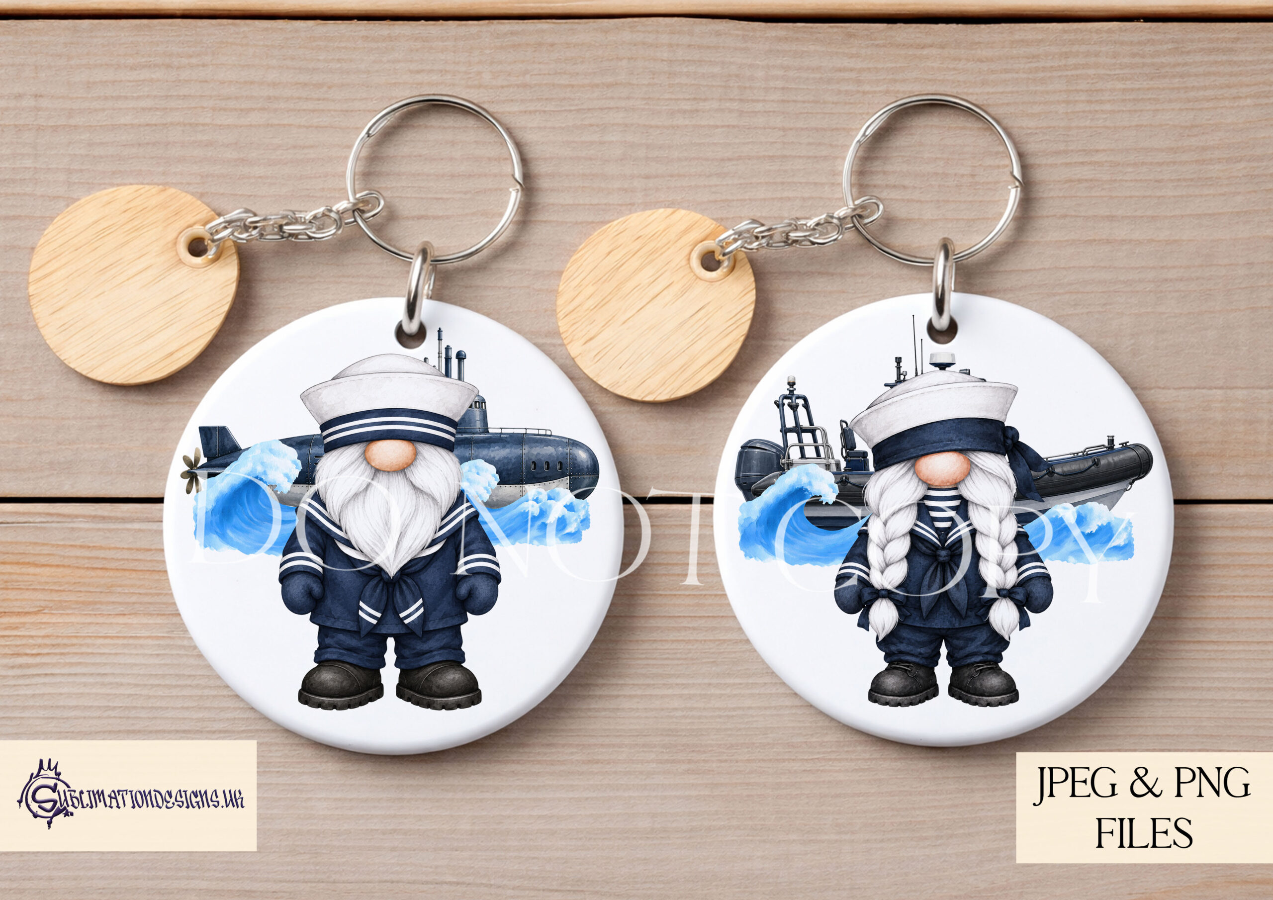 Military Navy gonk gnome clip art featuring male and female characters in naval uniforms with Navy vessel background designs