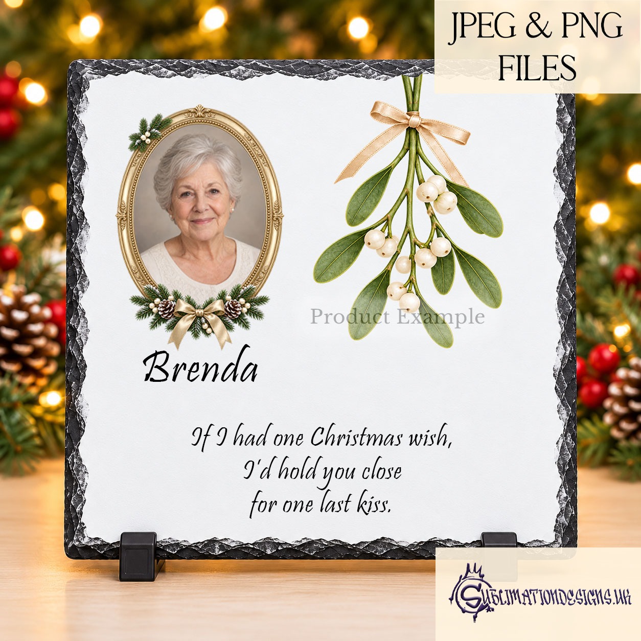 Christmas Memorial Mistletoe Designs Set of 4 featuring four textless festive mistletoe remembrance designs with bonus photo frame and three inspirational Christmas memorial mock ups