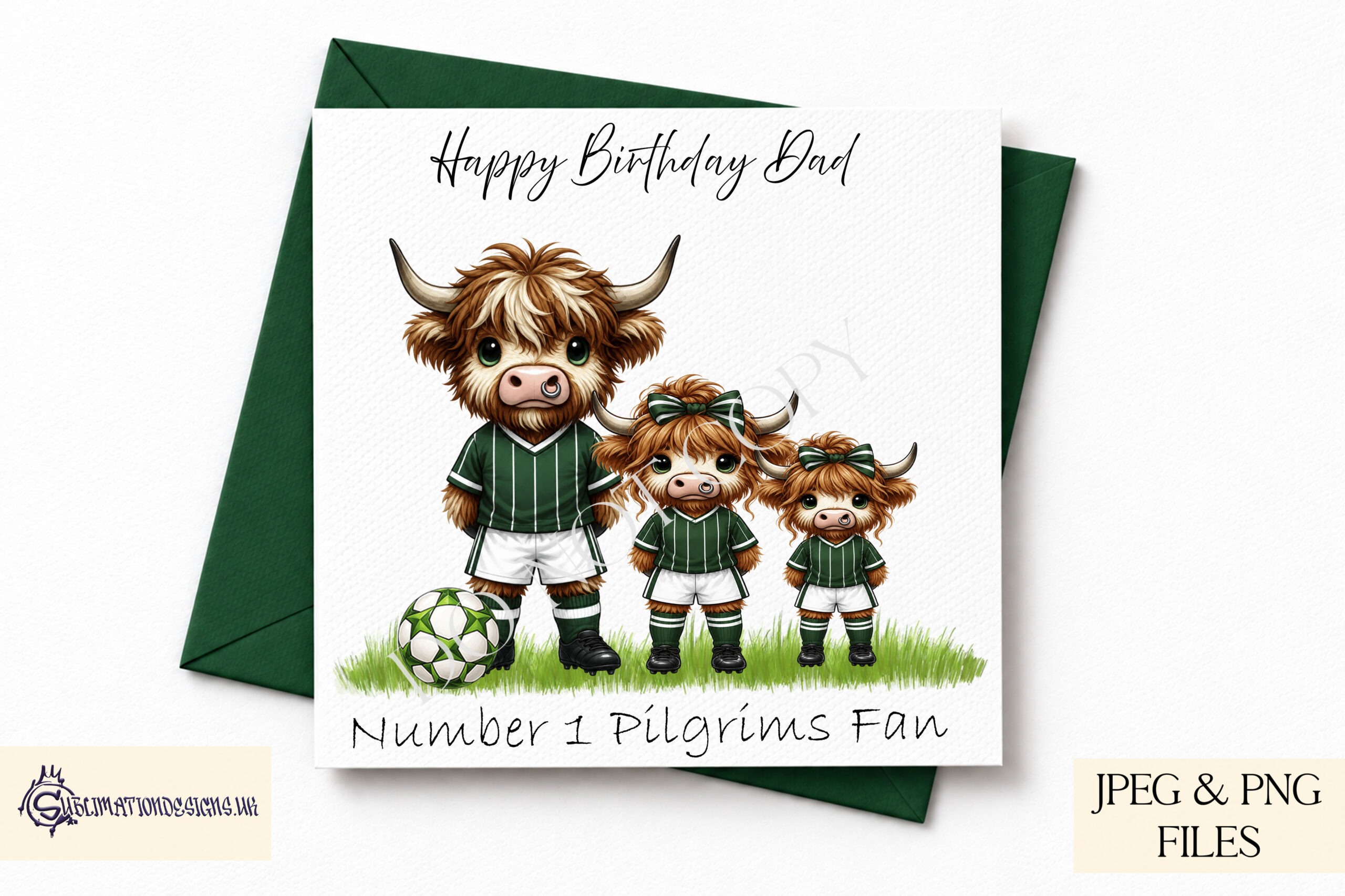Highland cow footballers clip art with male and female players in different football kit colours plus footballs goals and grass background elements